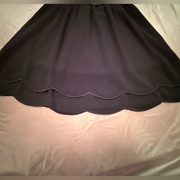 Vintage Y2K Black Sleeveless Scalloped Edge Tiered Mini Dress w/ Beading Small - Picture 6 of 12